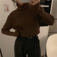 Turtleneck Sweaters Women Pullover Knitted Sweaters Plus Size Casual Solid Long Sleeve Sweater Coat Jumper Pullovers Fall Winter Women Sweater Jumper