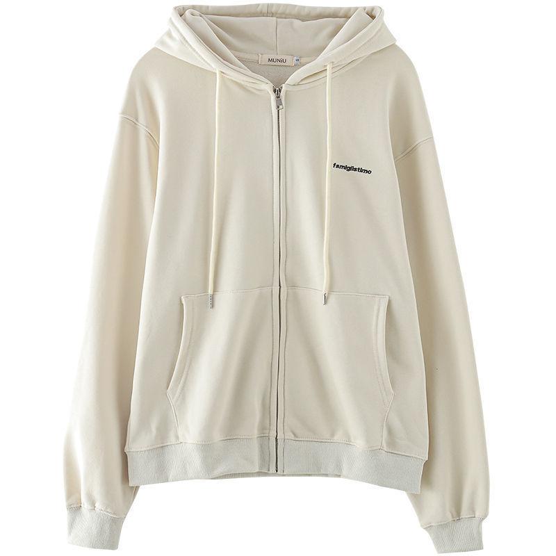 Spring and Autumn Gray Hooded Cardigan Sweater Women Korean Sports Loose All-match Casual Jacket