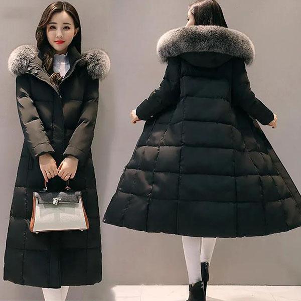 Women's Winter Hooded Cotton Coat Female Solid Color Loose Plus Size Thick Warm Long Down Jacket