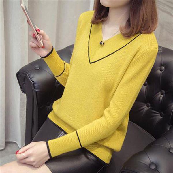 Autumn and Winter V-neck Sweater Pullover Short Loose Bottoming Shirt All-match Sweetheart Neck Female Top