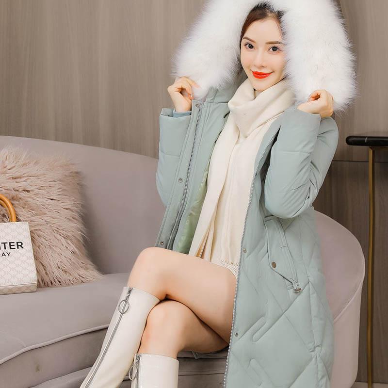 Down Padded Jacket Women's Mid-length Winter Fit Slimming Big Fur Collar Padded Padded Jacket