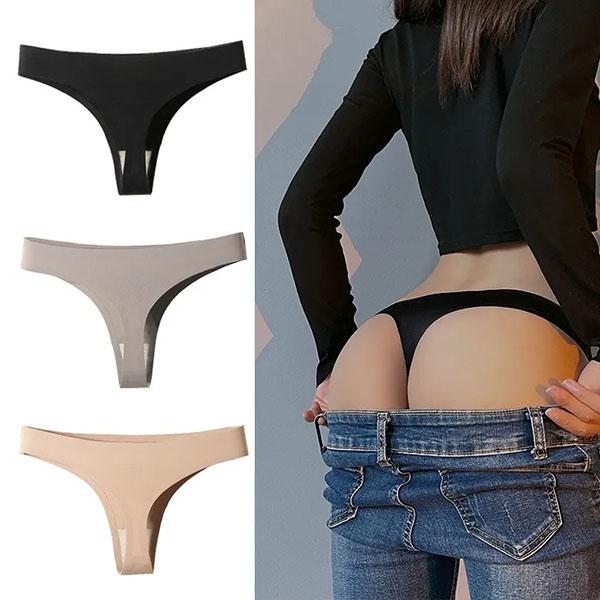 4Pcs/Set Women's Large Size Thong Female Ice Silk Seamless Charming Underpants Mid-waist Sports Girl's Solid Color Briefs