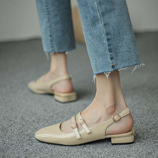 Single Shoes Women Summer All-match Square Toe Gentle Evening Breeze Low Thick Heel Small Fragrance Mary Jane Shoes