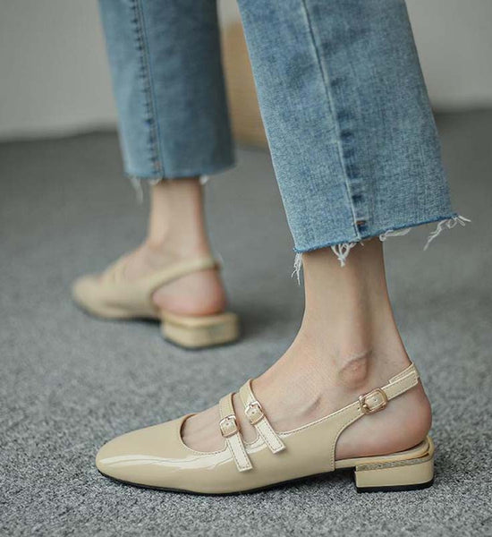 Single Shoes Women Summer All-match Square Toe Gentle Evening Breeze Low Thick Heel Small Fragrance Mary Jane Shoes