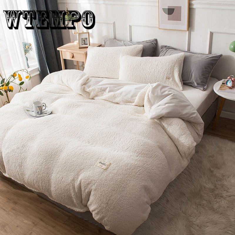 4pcs Home Textile Solid Snow Lambs Wool Duvet Cover Bedspread Bedclothes Bed Linen Bedding Set