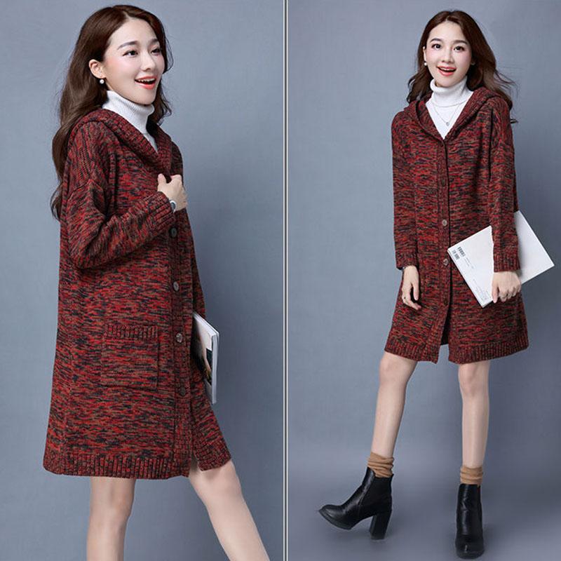 Autumn and Winter Knitted Cardigan Jacket Mid-length Loose Thick Sweater Fashion Simple Female Top