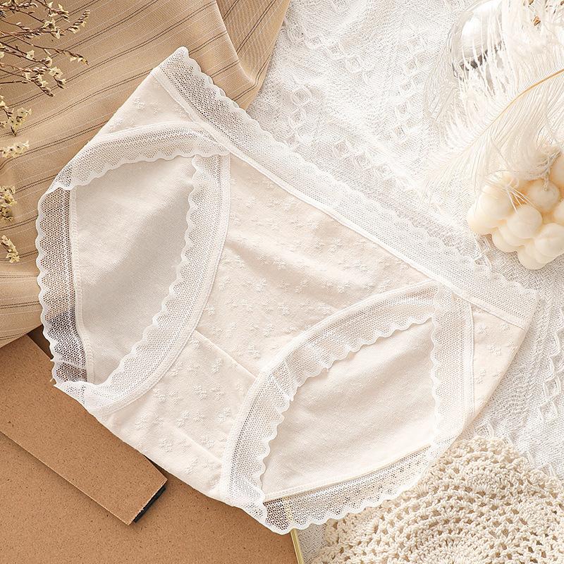 5Pcs/Set Women's Spring and Summer Large Size Causal Soft Briefs Low Waist Solid Color Seamless Lace Cotton Panties