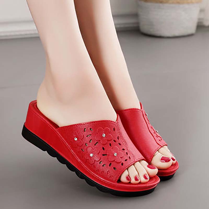 Sponge Cake All-match Thick-soled Slope with Sandals and Slippers Women's Summer Loose High-heel Shoes Fashion Women's Slippers Shoes One Size Smaller