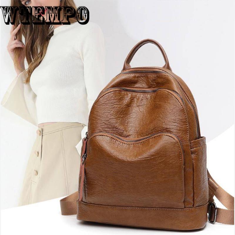 Shoulder Bag Female Leather Solid Color Bag Fashion Casual Travel Backpack Ladies Shoulder Bag