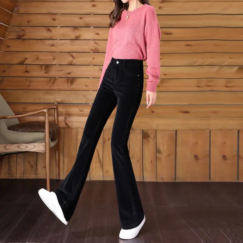 Autumn and Winter Woven Waters Sloppid Pants High Waist Thin Velvet Thickening Repair Plus Velvet Trousers