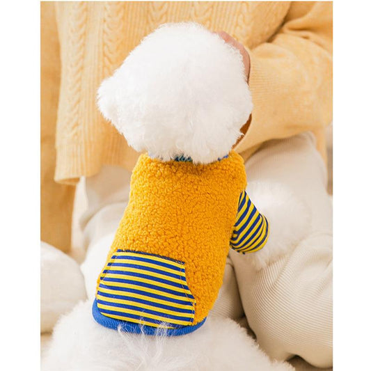 Autumn and Winter Contrast Color Stripes Stitching Fleece Sweater for Dogs Cats Two-legged Clothes for Small Dogs Small Cats Spring Pet Clothes