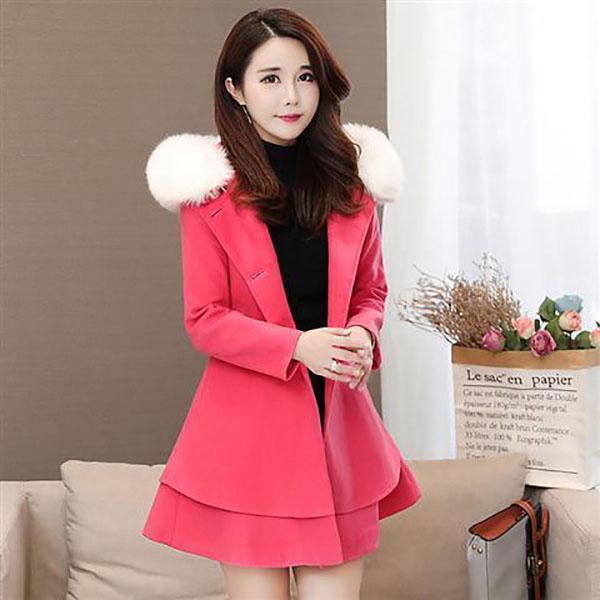 Fashionable Women's Skirt Hem Woolen Coat Waist Mid-length Slim and Thin Small Fragrant Wind Woolen Coat