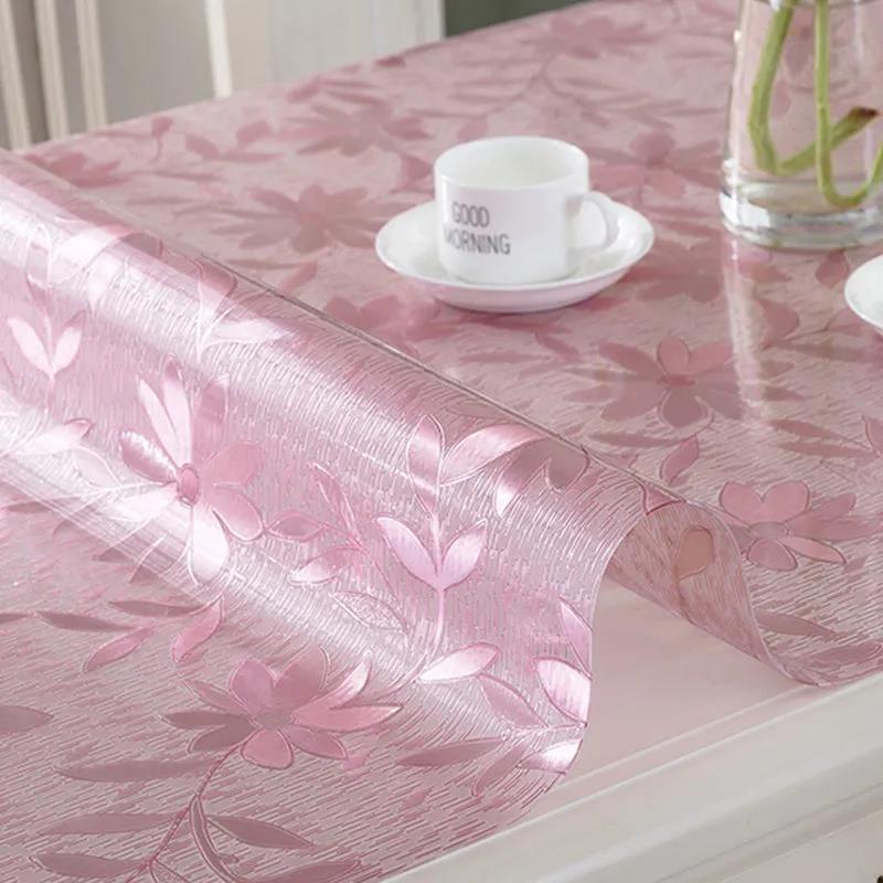 PVC Soft Glass Printing Table Mat Table Cloth Waterproof Anti-scald and Oil-proof Disposable Household Table Cloth Crystal Plate