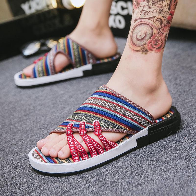 Cloth EVA Bottom Slippers Men's Sandals Men's Trend Beach Shoes Men's Sandals and Slippers Men's Word Drag Tide Slippers Men