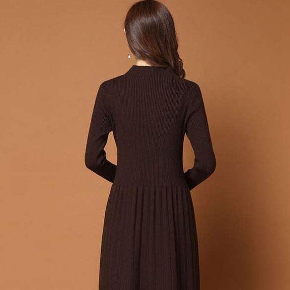 Women's Pullover Thickened Half High Collar Bottoming Knitted Dress Autumn and Winter Solid Color Mid-length Knitted Dress