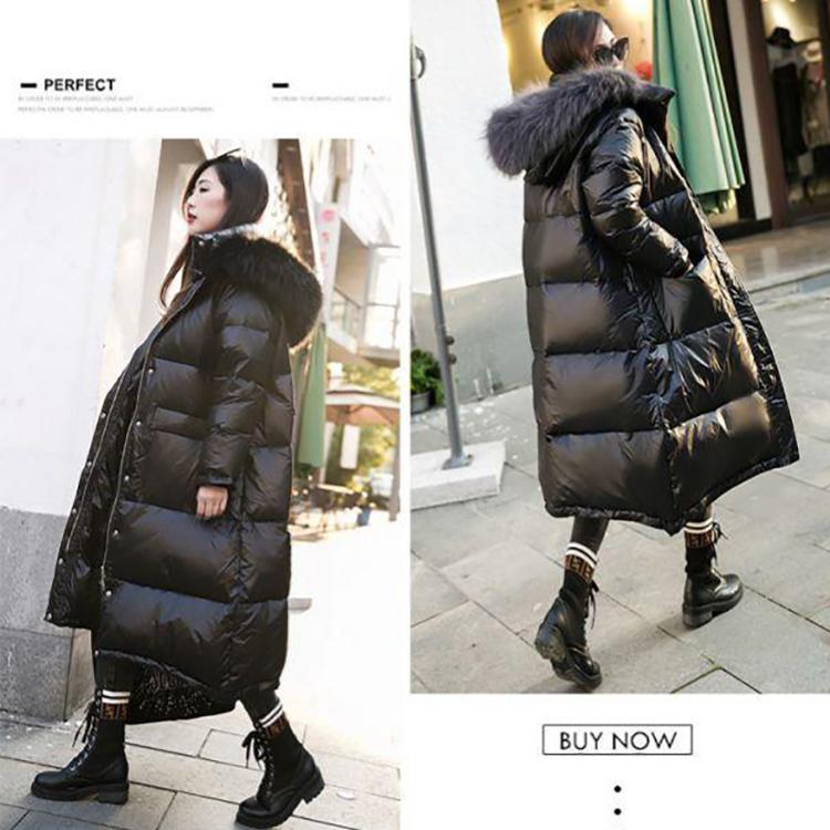 Down Jacket Women Winter Bright Face Loose White Duck Down Large Fur Collar Mid-length Warm Jacket