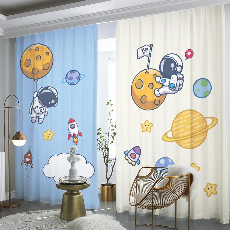 Cartoon Cute Astronaut Starry Sky Universe Curtain Bedroom Living Room Children's Room Balcony Background Curtain