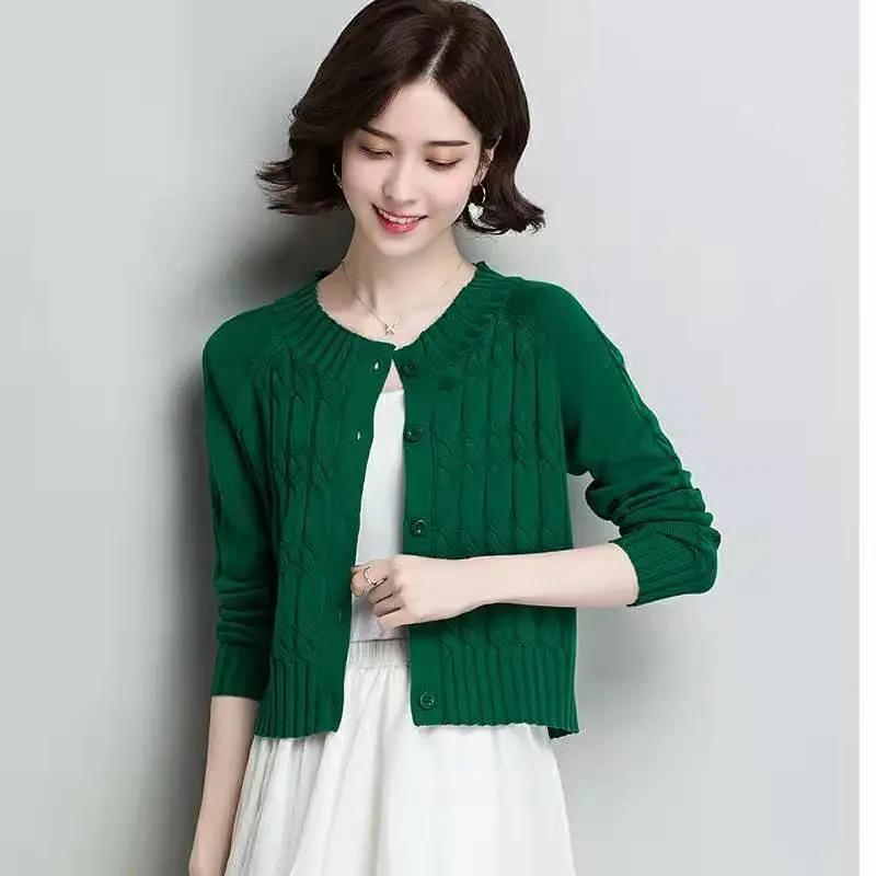 Pure Color Twist Knit Cardigan Women's Spring and Autumn Women's Short and Small Age-reducing Sweater Women's Jacket