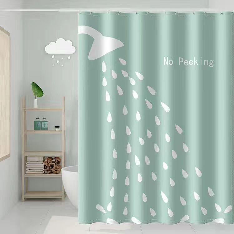 Magnetic Water Retaining Strip Shower Curtain 150*180cm Perforated Waterproof and Mildewproof Bath Cover Cloth Bathroom Curtain