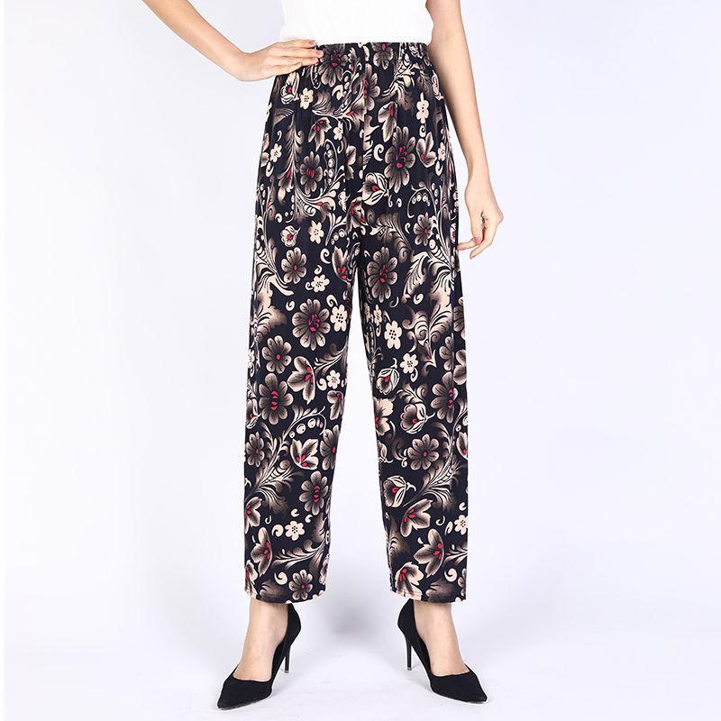 Loose Large Size Nine-point Pants Middle-aged and Elderly Wide-leg Pants Mother Casual Pants Ice Silk Pants Women's Outer Wear Summer Thin Pants