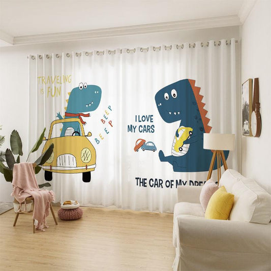 Curtain Gauze Cute Children's Room Bedroom Kindergarten Blackout Curtain Cartoon Car Creative Printing Curtain (150×270cm)