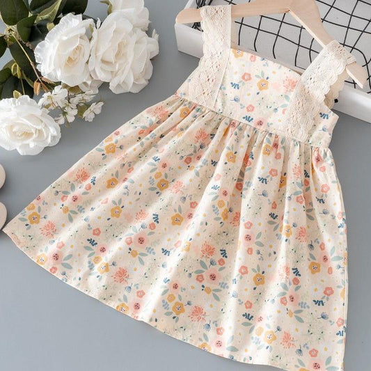 Little Girls Clothes Summer Flower Lace Sleeveless Princess Dress Elegant Cute Toddler Kids Costume Vestidos