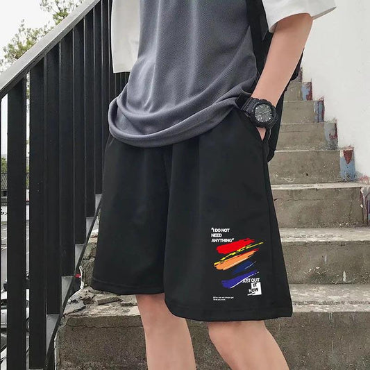 Summer Ice Silk Casual Shorts Men's Sports Fashion Tide Brand Beach Pants Loose Printing Five-point Pants Big Pants Thin Section