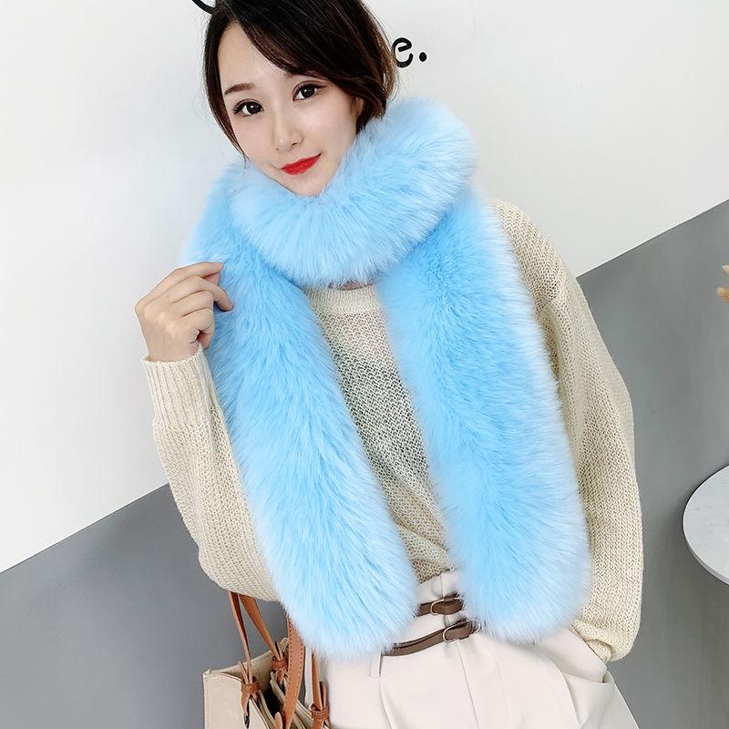 Women's Artificial Fox Fur Collar Scarf Solid Color Lengthened Shawl Collar Warm Scarf Winter Fluffy Scarf Shawl Scarf