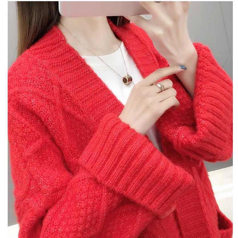 Knit Cardigan Sweater Plus Size Horn Buckle Sweater Autumn and Winter Coat Women Shirt Sweater Loose