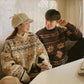 WTEMPO Couple Sweater Soft Casual Knitted Sweater Winter Warm Pullover Retro Wind Round Neck Sweater