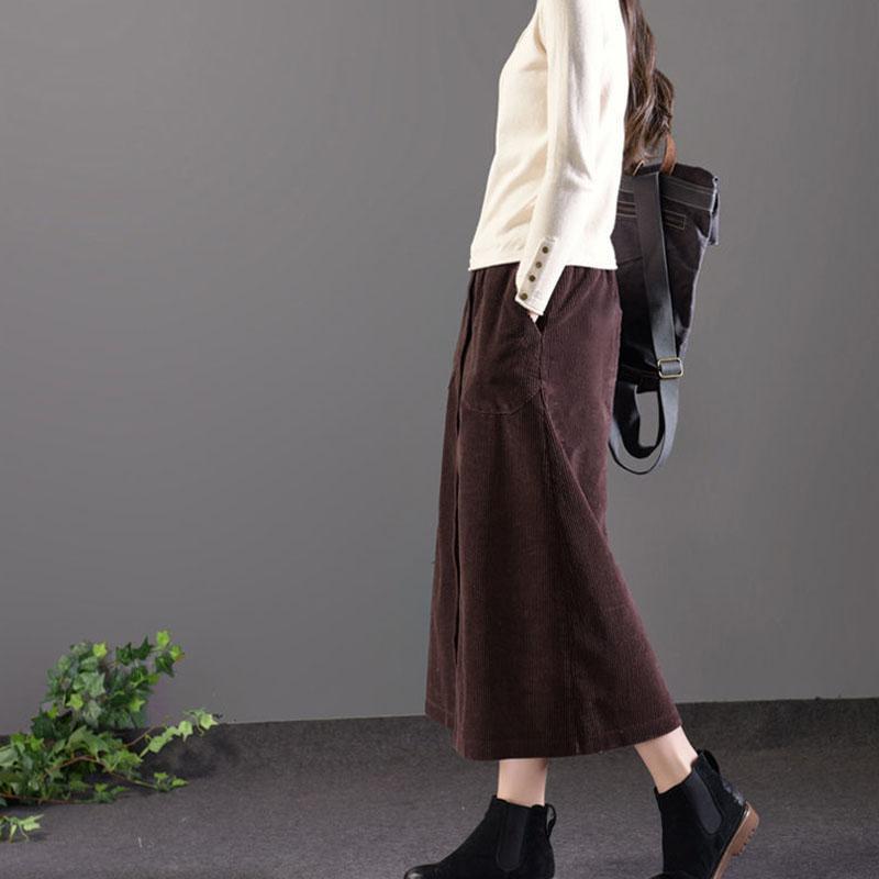 Corduroy A-line Skirt Women Loose Fall/winter Single-breasted Plus Size Skirt High-waisted Corduroy Long Skirt with Pockets