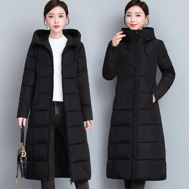 Women's Mid-length Down Jacket Winter Korean Loose Cotton Clothes Casual Hooded Padded Jacket Quilted Jacket