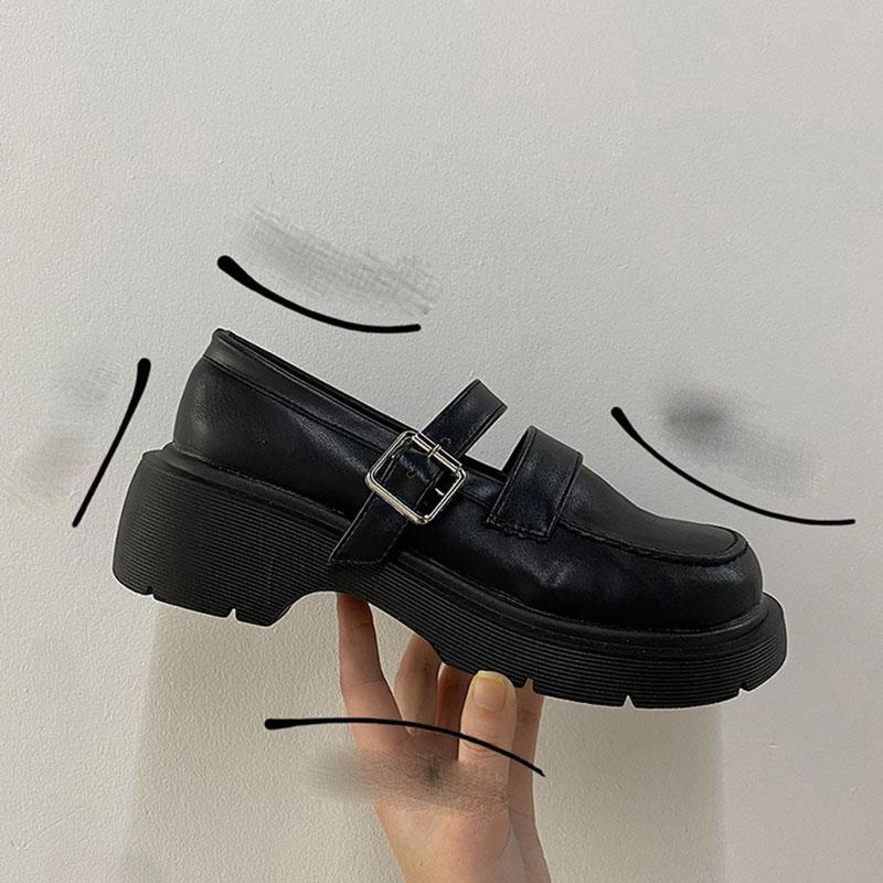 British Style Small Leather Shoes Spring Korean Version of Thick Heel Belt Buckle Single Shoes Retro Loafers Women