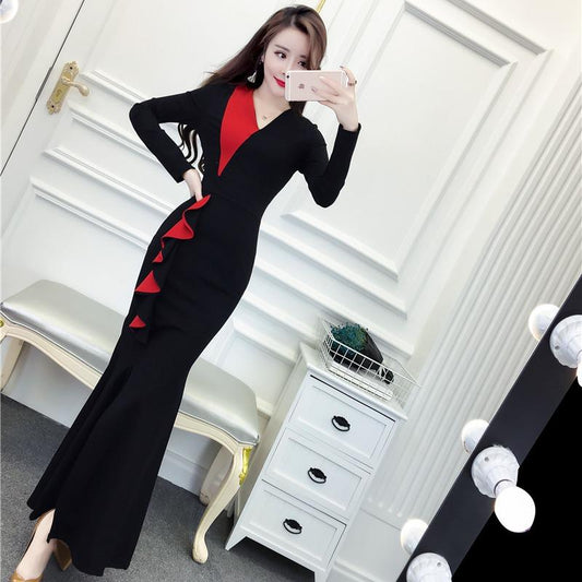 Sexy Women Dresses Bodycon  Elegant Office Lady Vintage Long Sleeve Tops Long Tank Party Dress