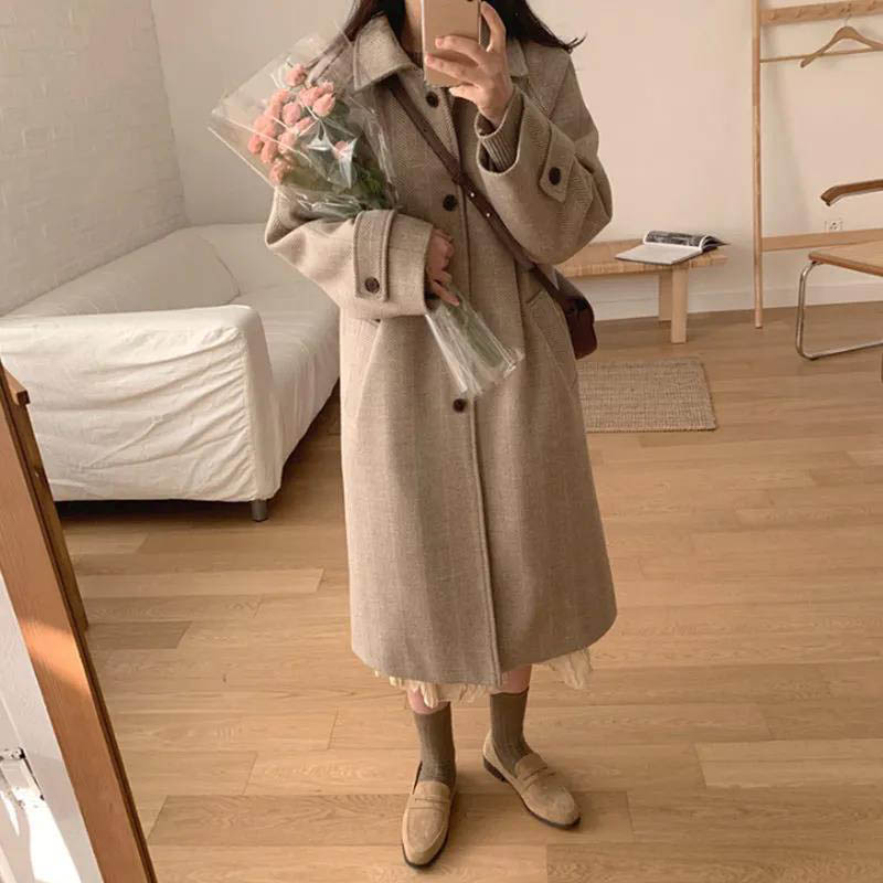 Autumn and Winter Woolen Coat, Women's Woolen Coat, Mid-length and Thin Temperament