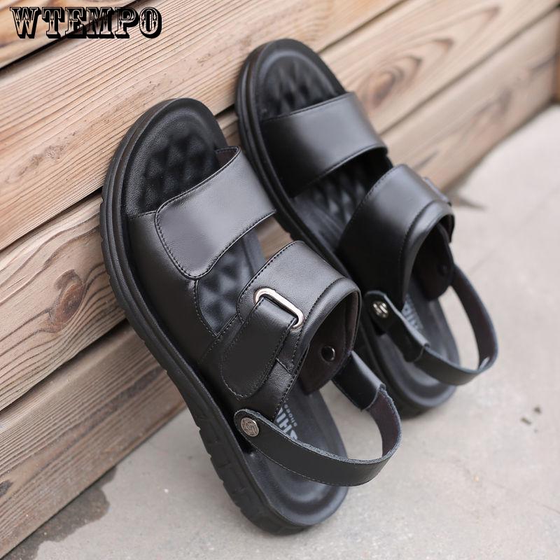 Leather Men's Sandals Summer Beach Shoes Soft Bottom Non-slip Slippers