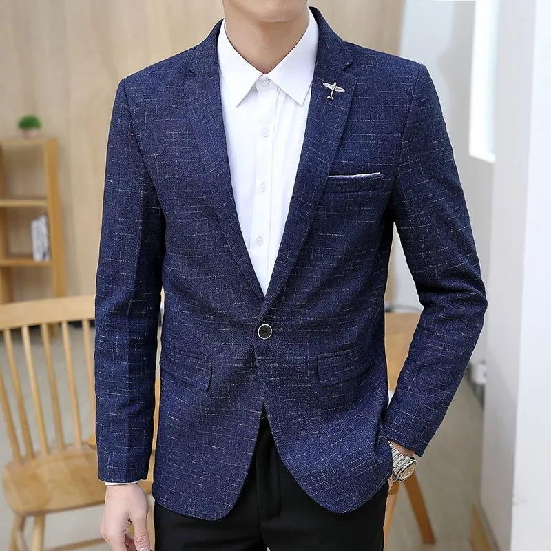 Small Suit Men's Trendy Slim Spring and Autumn Checkered Single Suit Jacket Men's Jacket Handsome Casual Men's Jacket