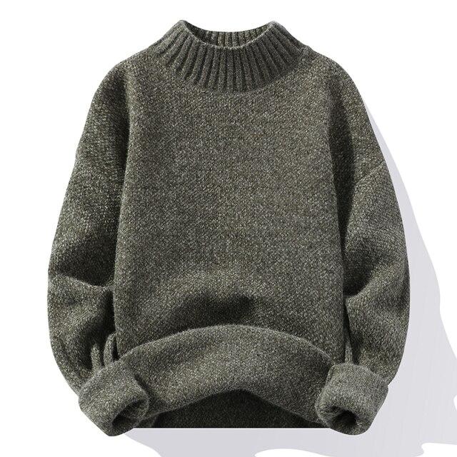 Men's  Sweater Autumn and Winter Thickened Imitation Mink Cashmere Korean Fashion Personality Semi-High Neck Knitted Sweater