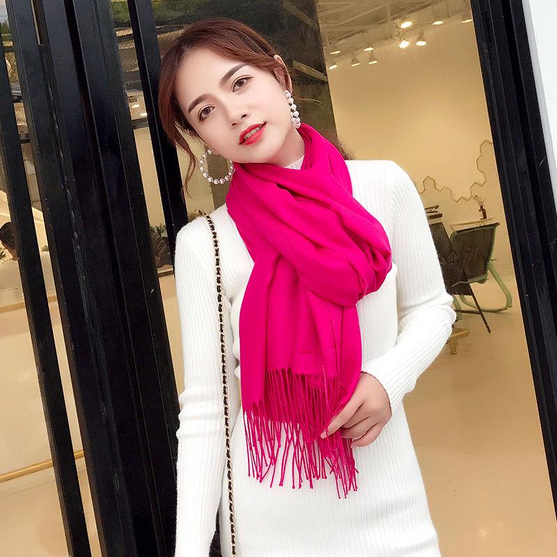 Women Cashmere Scarves with Tassel Soft Solid Color Warm Long Wraps Scarf Casual Lady Winter Shawl