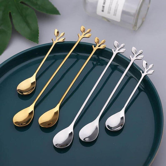 1PC&4PC Creative Stainless Steel Spoon Branch Leaves Spoon Fork Christmas Gifts Coffee Spoon Kitchen Accessories Cutlery Decoration