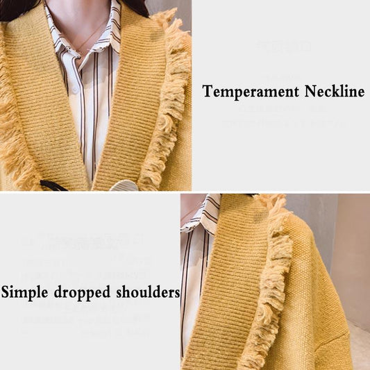 Sweater Cardigan Women's Spring and Autumn Loose All-match Mid-length Casual Solid Color Coat