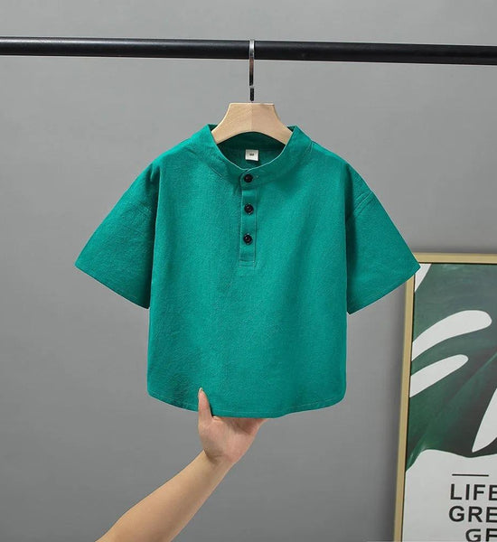 Children's Short -sleeved T -shirt Boys In The Summer Sleeve Stand -up Collar Summer Pure Color T -shirt Kindergarten