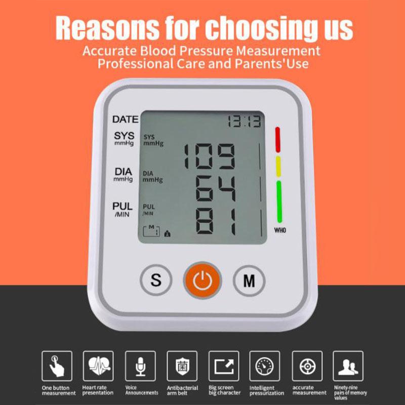 HD Home Sphygmomanometer Upper Arm Intelligent Digital Blood Pressure Meter Pressure Monitor with Broadband