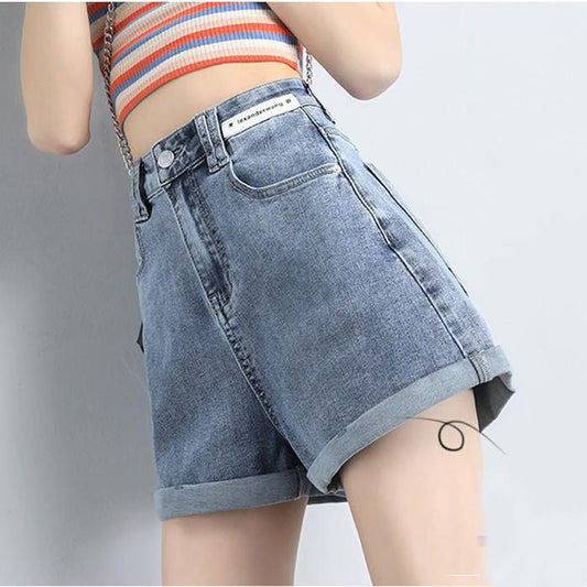 WTEMPO Denim Shorts Women Jeans Elastic Waist Loose Wide Leg A-line Thin Office Club Casual Party Dates Vocation