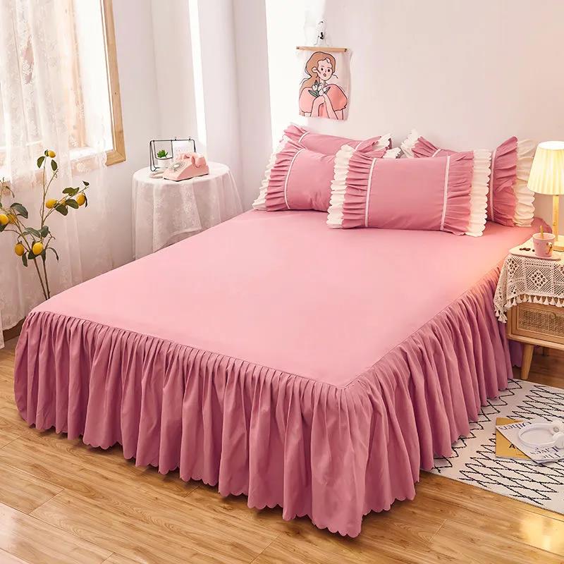 Korean Style Bed Skirt One-piece Princess Style Bedspread Bed Cover Protective Cover Non-slip Bed Cover Solid Color Bed Sheet One-piece