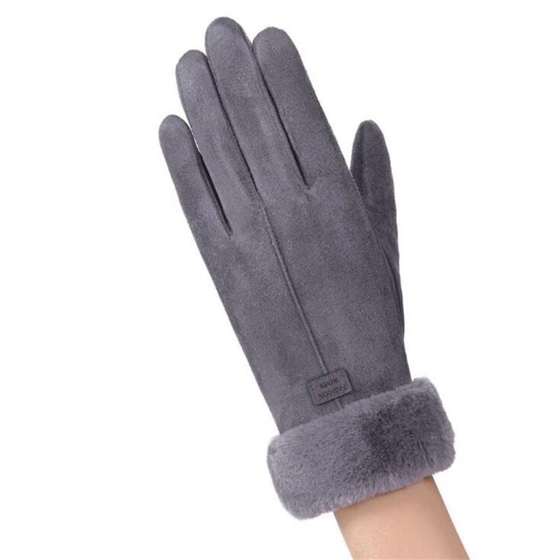 Women's Suede Gloves Winter Double Furry Gloves Warm Snowflake Embroidery Outdoor Fashion Gloves