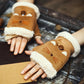 Women's Autumn Winter Suede Gloves Warm Cute Thick Velvet Clamshell Fingerless Mittens Office Cycling Touch Screen Half-finger Thermal Gloves