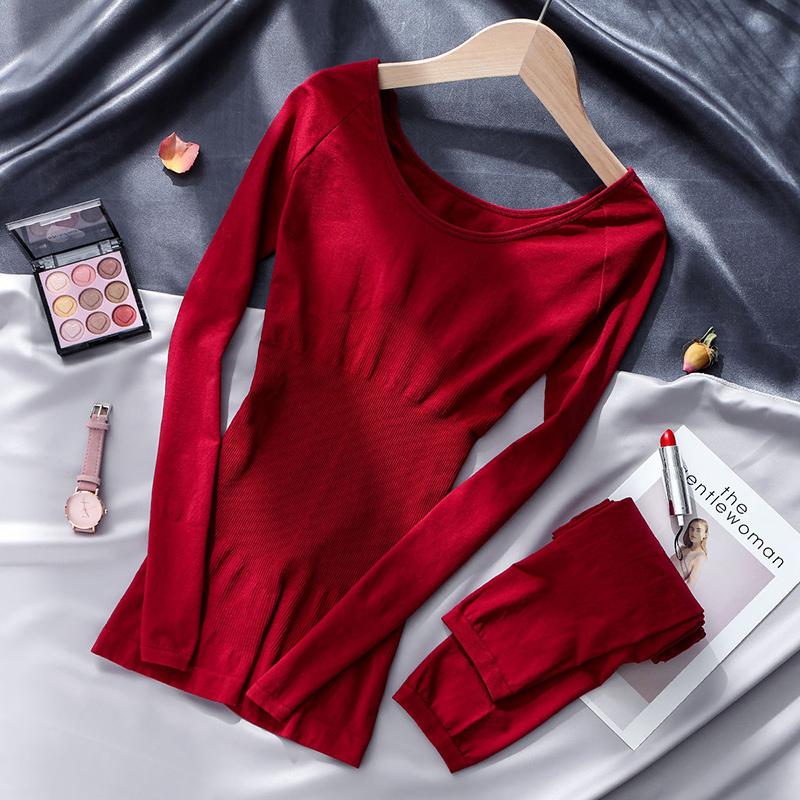 Women Winter Autumn Warm Thermal Underwear O-neck Tops Pants Female Tight Windproof Comfortable Soft Lining Long Sleeve High Elasticity Slim Tracksuit