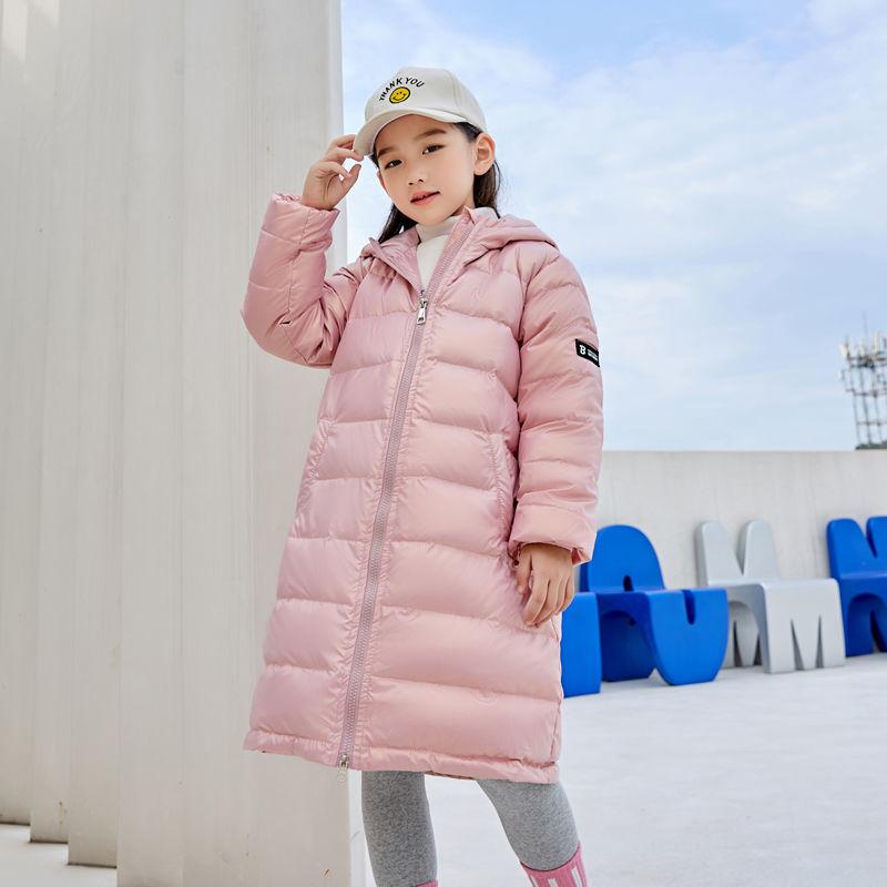 Children's Light and Warm Down Jacket In Winter Girls Mid-length White Duck Down Over The Knee Disposable Coat