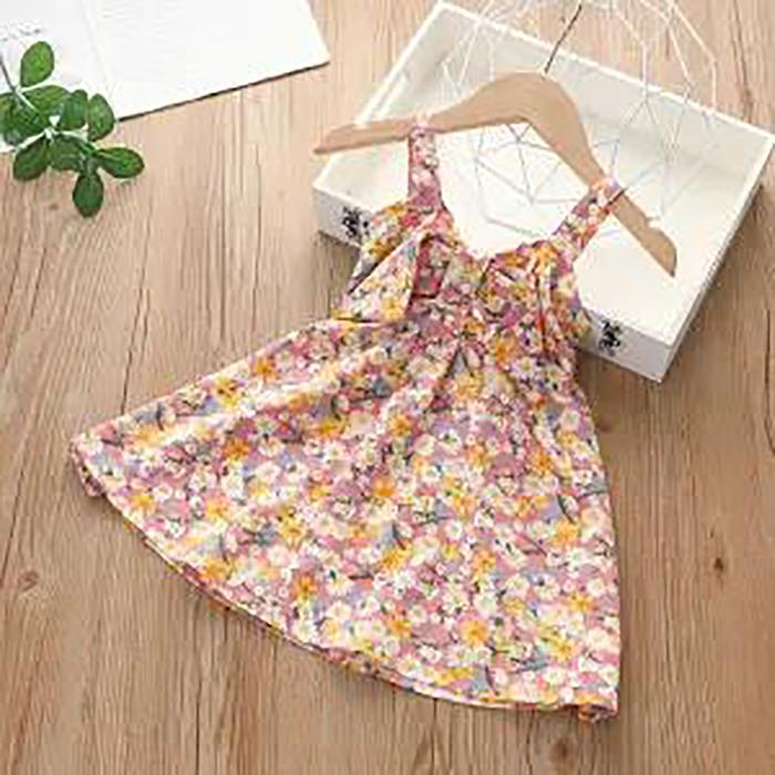 Summer Baby Girls Sling Dresses Children's Clothing Girls Sweet Lovely Polka Broken Flowers Bow Sleeveless Vest Dress